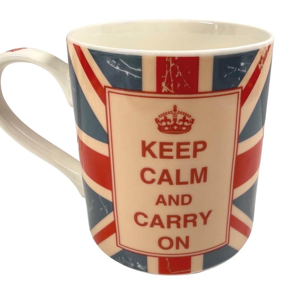 Kent Pottery Keep Calm and Carry On Union Jack Coffee Mug British Flag Ceramic